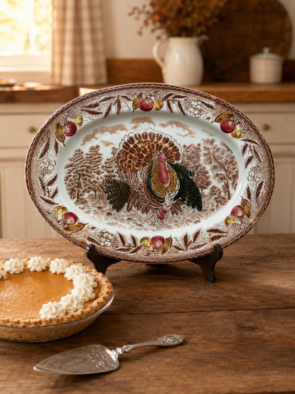 Vintage Brown Transferware Turkey Platter Thanksgiving Harvest Décor